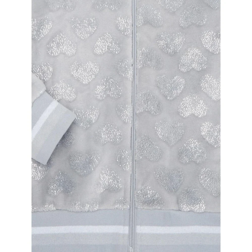 NEW Girls Sz XS (4-5) Sparkly Silver Hearts Soft Plush Full Zip Hooded Jacket